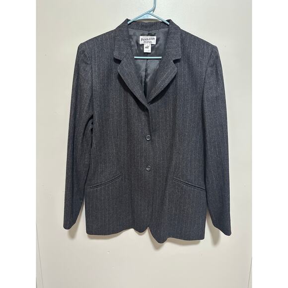VTG PENDLETON Gray & Pink Pinstripped Virgin Wool Blazer 4 Button Size 16 - Picture 1 of 9